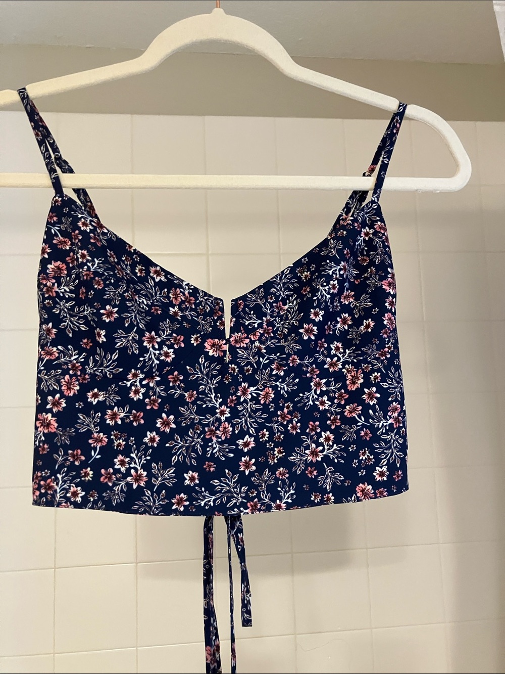 Floral Navy Spaghetti Strap Crop Top